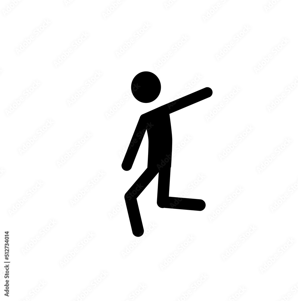 stick man running, raised his hand up, isolated on a white background, pictogram of a human figure