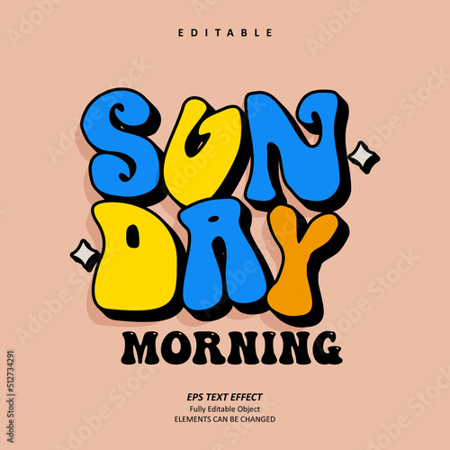 editable text effect premium vector design of Memphis retro sun day groovy style type for t-shirt custom printing, sticker, poster, decoration, event title, headline