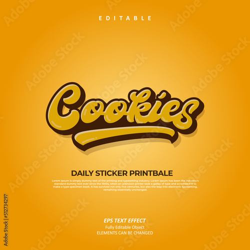 editable text effect premium vector design of food cookies label logo yellow groovy style. Suitable for food market, sticker, packaging, brand name, small business, bakery
