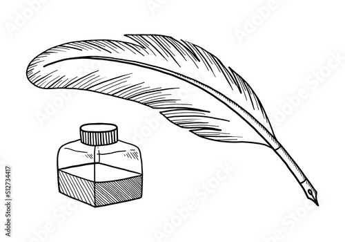 VECTOR FOUNTAIN PEN AND INK ISOLATED ON A WHITE BACKGROUND. DOODLE DRAWING BY HAND