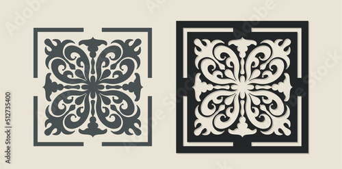 Vector Laser cut decorative Template of Majolica tile with Vintage ornament for stencils, die cutting or wood carving, element for wedding invitation card