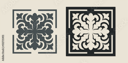 Vector Laser cut decorative Template of Majolica tile with Vintage ornament for stencils, die cutting or wood carving, element for wedding invitation card