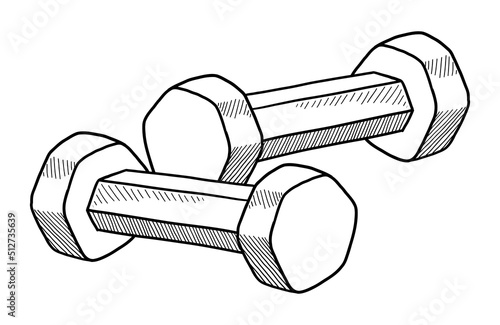 VECTOR ILLUSTRATION OF DUMBBELLS ISOLATED ON A WHITE BACKGROUND. DOODLE DRAWING BY HAND