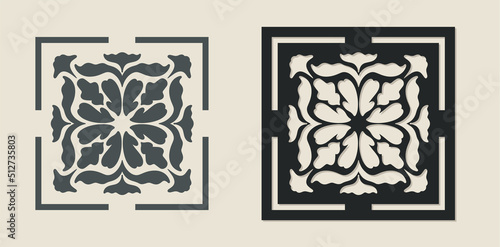 Vector Laser cut decorative Template of Majolica tile with Vintage ornament for stencils, die cutting or wood carving, element for wedding invitation card