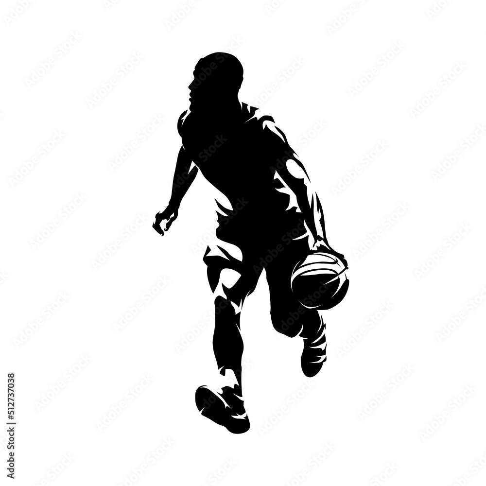 Basketball player dribbling, abstract isolated vector silhouette. Ink drawing. Streetball