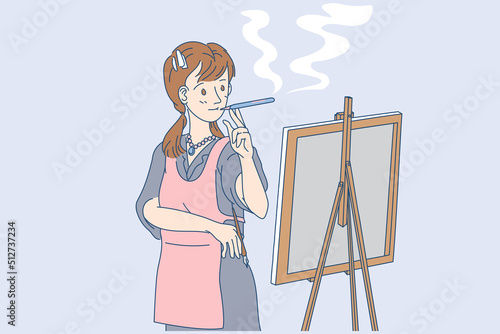 Vape girl cartoon style holding vapor electric  cigarette with activities flat vector illustration