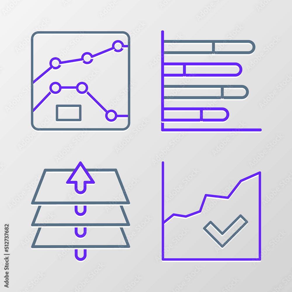 Set line Financial growth increase, Layers, Pie chart infographic and Graph, chart, diagram icon. Vector Set line Financial growth increase, Layers, Pie chart infographic and Graph, chart, diagram icon. Vector