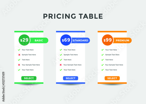 Product price table template. Subscription Package Pricing Comparison. business plans web comparison price