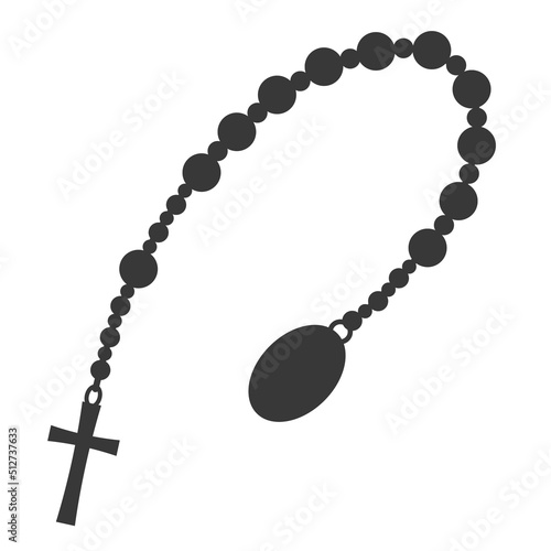 Rosary beads silhouette. Prayer jewelry for meditation. Catholic chaplet with a cross. Religion symbol. Vector illustration.