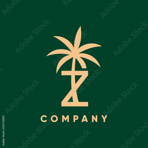 Letter Z Initial Palm Leaf Tree Logo Design Vector Icon Graphic Emblem Illustration