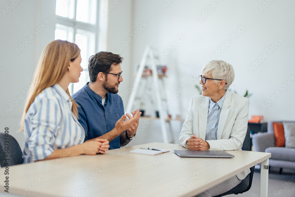 Couple explaining something to the insurance agent, at the office. Couple explaining something to the insurance agent, at the office.