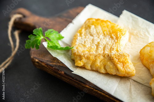 cod fish fried fresh seafood second course meal food snack on the table copy space food background rustic top view