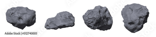 Stone asteroids realistic vector illustration. Meteor or space boulder or rock with craters isolated icon set on white background, various form