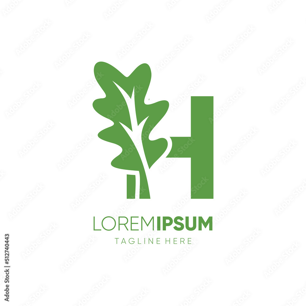 Letter H Initial Oak Leaf Tree Logo Design Vector Icon Graphic Emblem Illustration