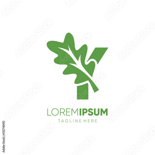 Letter Y Initial Oak Leaf Tree Logo Design Vector Icon Graphic Emblem Illustration