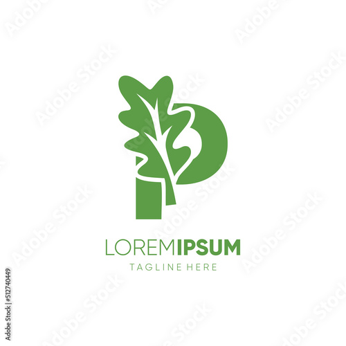 Letter P Initial Oak Leaf Tree Logo Design Vector Icon Graphic Emblem Illustration