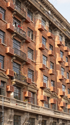 The beautiful old buildings view located in Shanghai under the warm sunlight in autumn