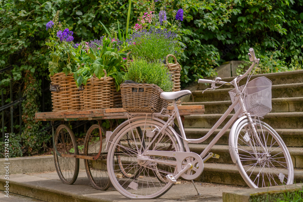 FAhrrad mit Blumenanhänger