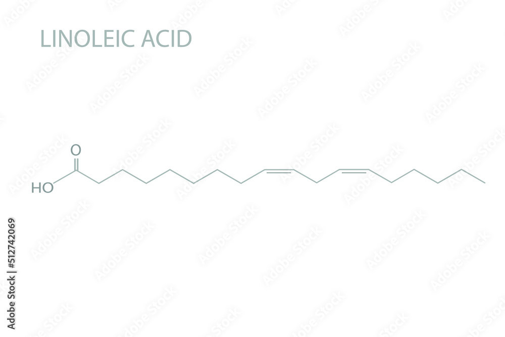 Linoleic acid molecular skeletal chemical formula.
Linoleic acid molecular skeletal chemical formula.