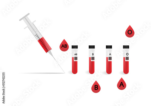 Blood in test tube with syringe flat design. Group blood in tube graphic vector illustration