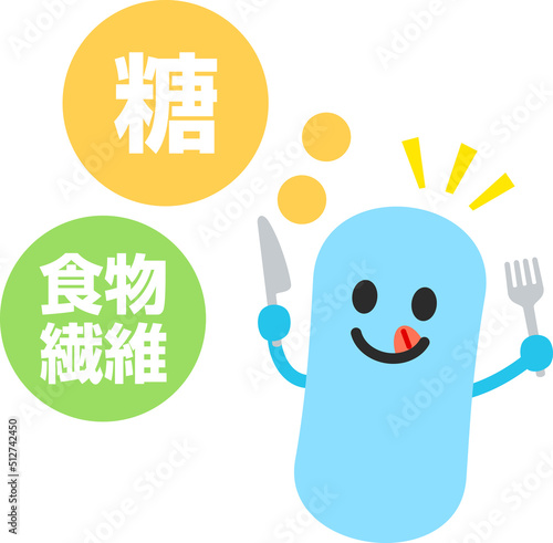 糖や食物繊維を食べる乳酸菌のキャラクター