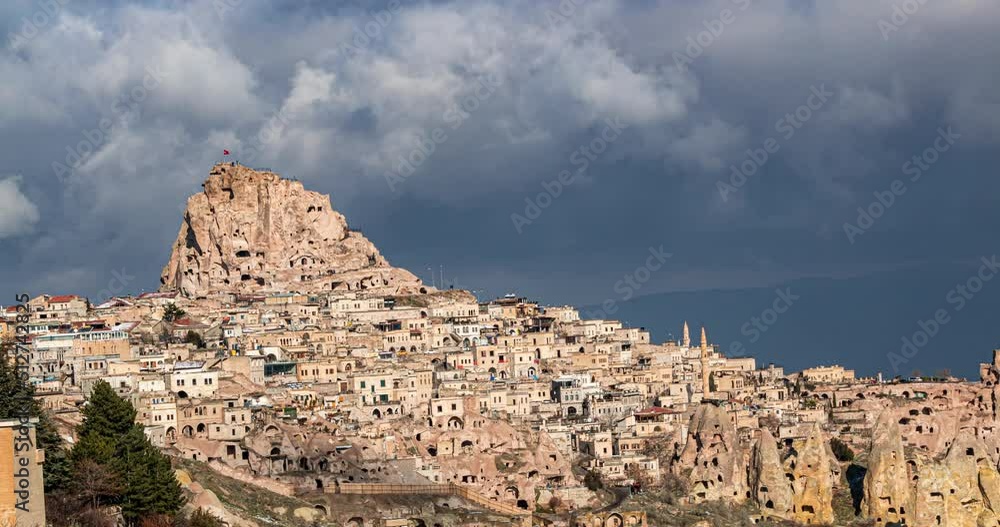 Amazing view of Turkish fortress Uchisar in the Cappadocia, Turkey. Timelapse video. Amazing view of Turkish fortress Uchisar in the Cappadocia, Turkey. Timelapse video.