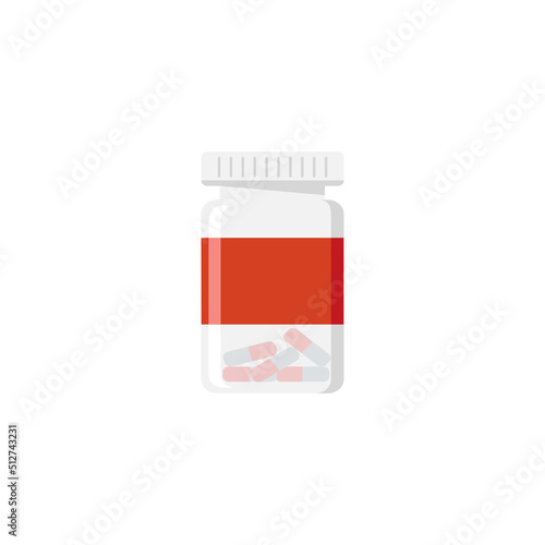Cute cartoon jar with capsules inside isolated on a white background. Concept of pharmaceutical products, medicines, pharmacy. Vector illustration.