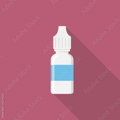 Sign for eye drops, nasal medical drops. Icon of a medicine with a long shadow on a pink background. Vector cartoon illustration.