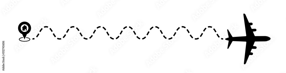 Airplane with line route, pointer, house vector illustration. Travel, transport concept illustration to use in tourism, summer holiday, business travel, holiday planning design projects. Airplane with line route, pointer, house vector illustration. Travel, transport concept illustration to use in tourism, summer holiday, business travel, holiday planning design projects.