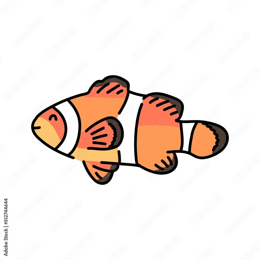 Clown fish color line illustration. Ocean fishes Clown fish color line illustration. Ocean fishes