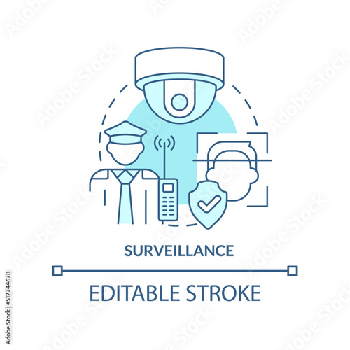 Surveillance turquoise concept icon. Physical security framework form abstract idea thin line illustration. Recognition. Isolated outline drawing. Editable stroke. Arial, Myriad Pro-Bold fonts used