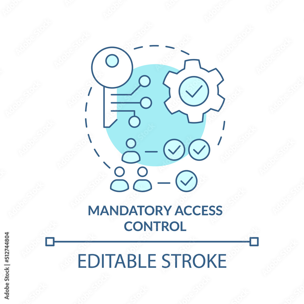 Mandatory access control turquoise concept icon. Security management abstract idea thin line illustration. Permissions. Isolated outline drawing. Editable stroke. Arial, Myriad Pro-Bold fonts used Mandatory access control turquoise concept icon. Security management abstract idea thin line illustration. Permissions. Isolated outline drawing. Editable stroke. Arial, Myriad Pro-Bold fonts used