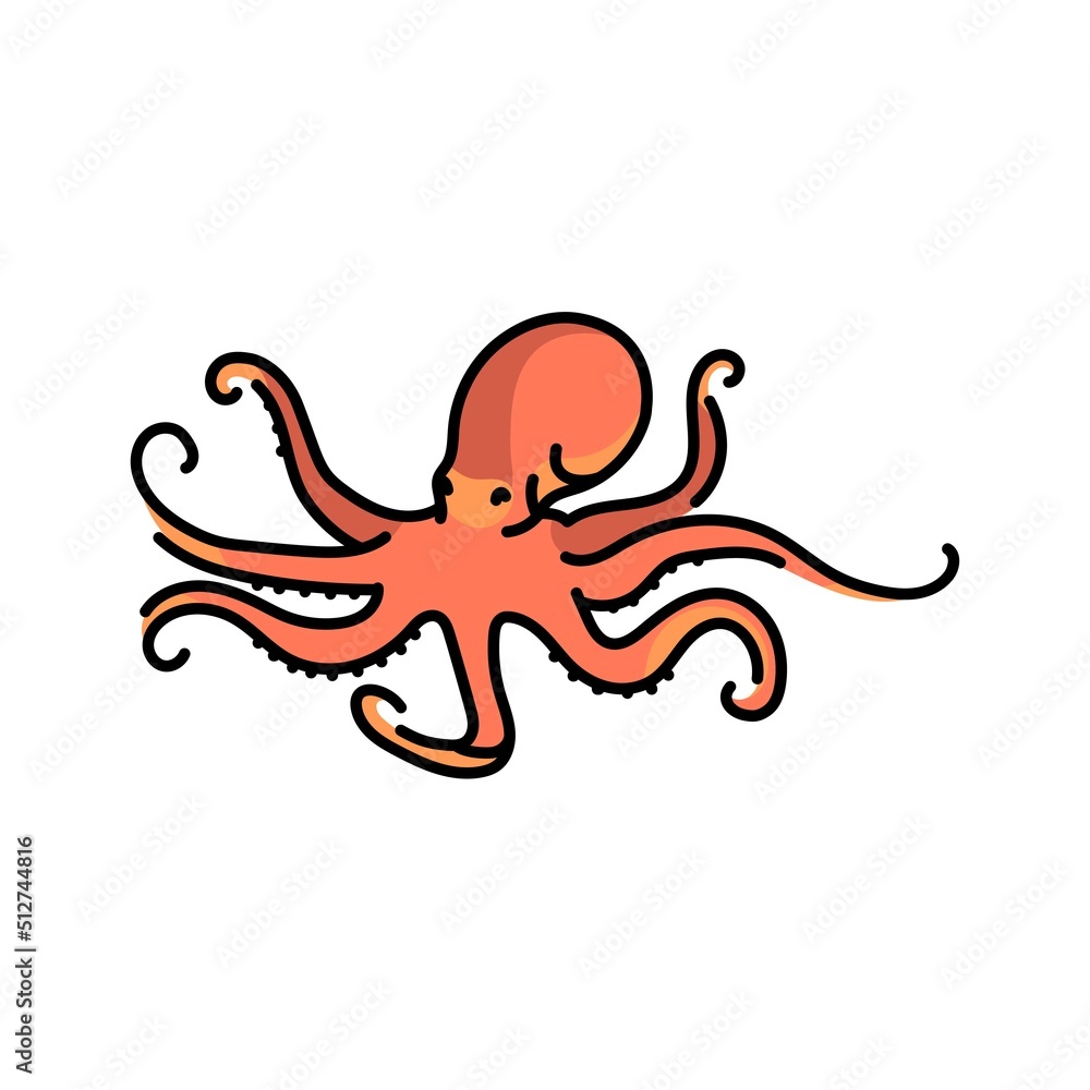 Octopus color line illustration. Ocean fishes Octopus color line illustration. Ocean fishes