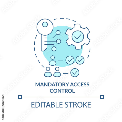 Mandatory access control turquoise concept icon. Security management abstract idea thin line illustration. Permissions. Isolated outline drawing. Editable stroke. Arial, Myriad Pro-Bold fonts used