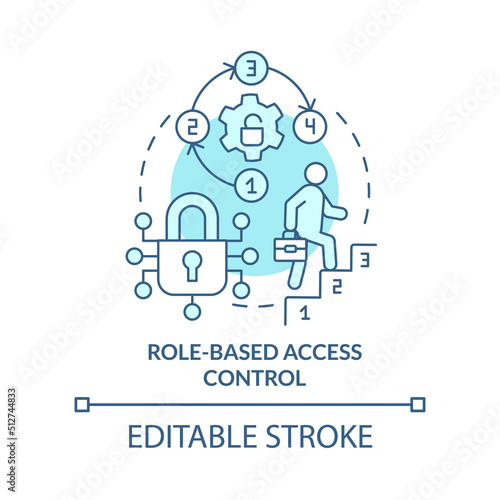 Role-based access control turquoise concept icon. Security management abstract idea thin line illustration. Isolated outline drawing. Editable stroke. Arial, Myriad Pro-Bold fonts used