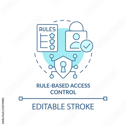 Rule-based access control turquoise concept icon. Security management abstract idea thin line illustration. Isolated outline drawing. Editable stroke. Arial, Myriad Pro-Bold fonts used