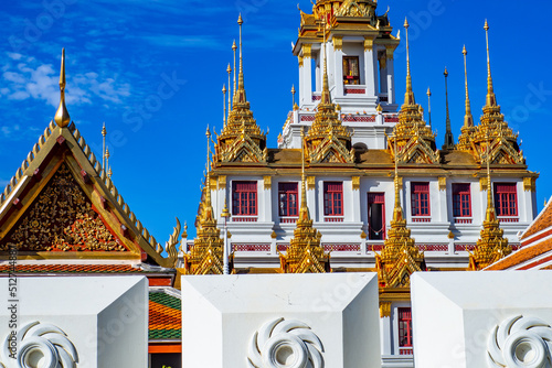 Front view of Wat Ratchanaddaram Worawihan It is a unique, artistic and beautiful temple. It is a famous tourist destination. Located in Bangkok, Thailand photo