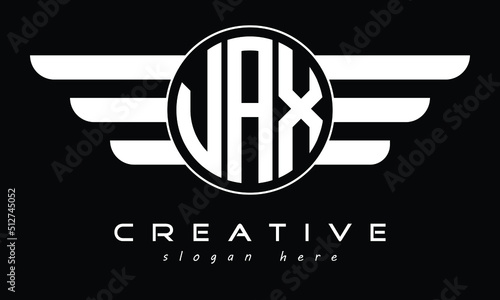 VAX three letter circle with wings logo design vector template. wordmark logo | emblem logo | monogram logo | initial letter logo | typography logo | business logo | minimalist logo |	