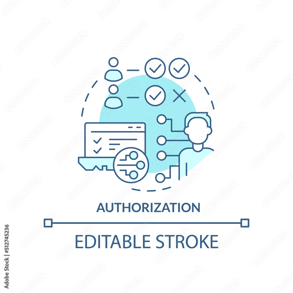 Authorization turquoise concept icon. Identity management abstract idea thin line illustration. Computer security. Isolated outline drawing. Editable stroke. Arial, Myriad Pro-Bold fonts used Authorization turquoise concept icon. Identity management abstract idea thin line illustration. Computer security. Isolated outline drawing. Editable stroke. Arial, Myriad Pro-Bold fonts used