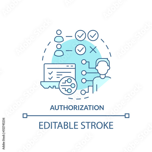 Authorization turquoise concept icon. Identity management abstract idea thin line illustration. Computer security. Isolated outline drawing. Editable stroke. Arial, Myriad Pro-Bold fonts used
