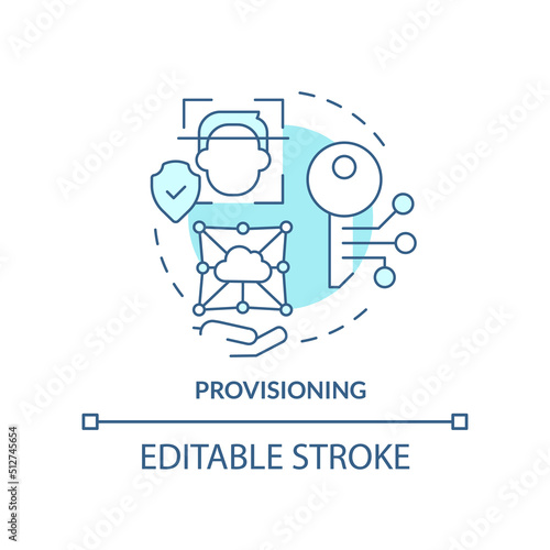 Provisioning turquoise concept icon. Management of identities abstract idea thin line illustration. Assigning permissions. Isolated outline drawing. Editable stroke. Arial, Myriad Pro-Bold fonts used
