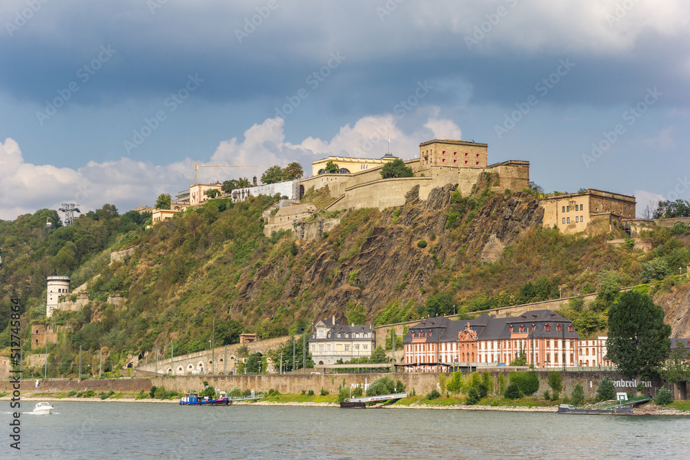 Historic Ehrenbreitstein fortress at the river Rhine in Koblenz, Germany