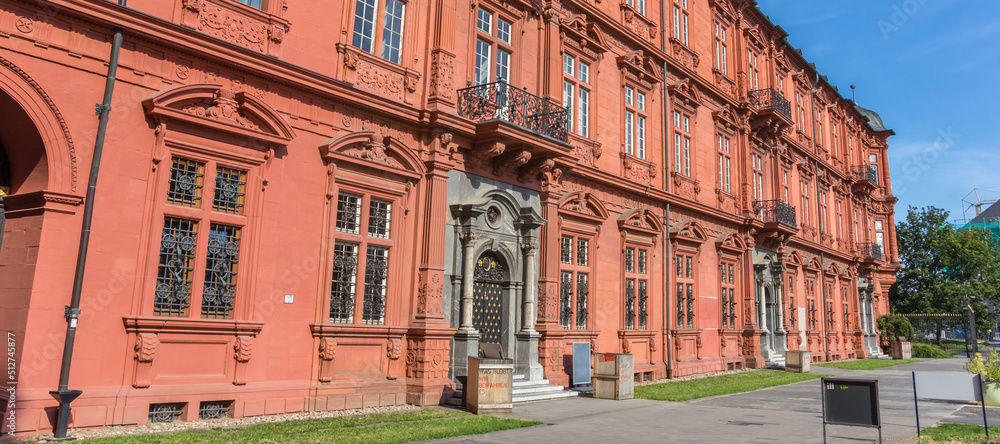 Panorama of the side wall of the royal palace in Mainz, Germany