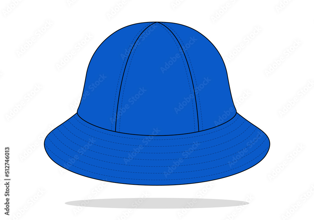Fototapeta premium Blue Bucket Hat With 6 Panel Template On White Background, Vector File