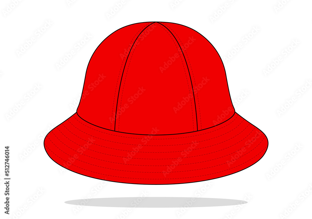 Fototapeta premium Red Bucket Hat With 6 Panel Template On White Background, Vector File