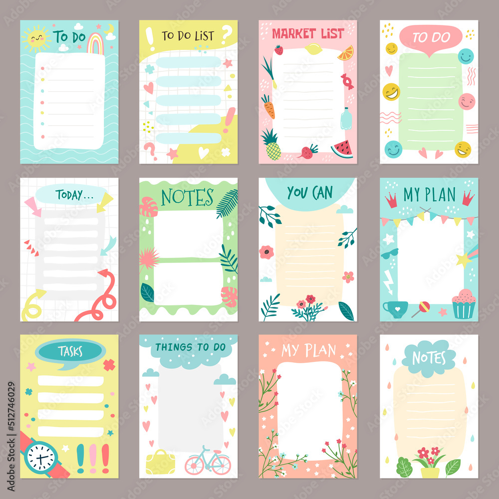 Checklist templates. Organizer planner list to do month and daily sticker education schedule recent vector picture set