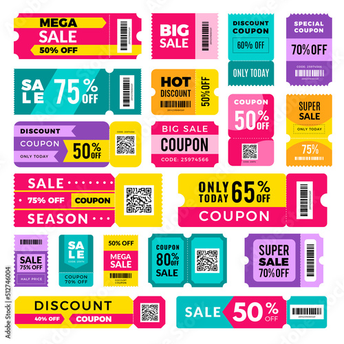 Price coupon. Ads discounts banners for marketplaces retail shop stickers with place for text recent vector templates