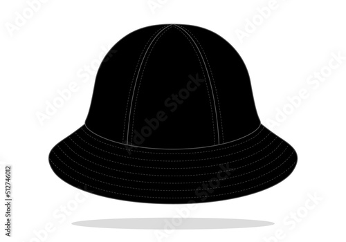 Black Bucket Hat With 6 Panel Template On White Background, Vector File