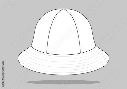White Bucket Hat With 6 Panel Template on Gray Background, Vector File