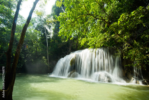 Erawan waterfall at Kanchanaburi , Thailand, beautiful waterfall with forest background 
